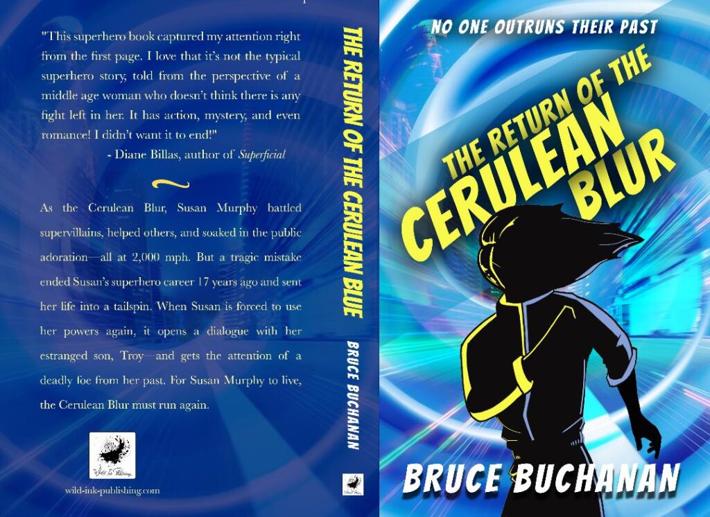 front and back cover image of The Return of the Cerulean Blur with a silhouette of a superhero on a blue background